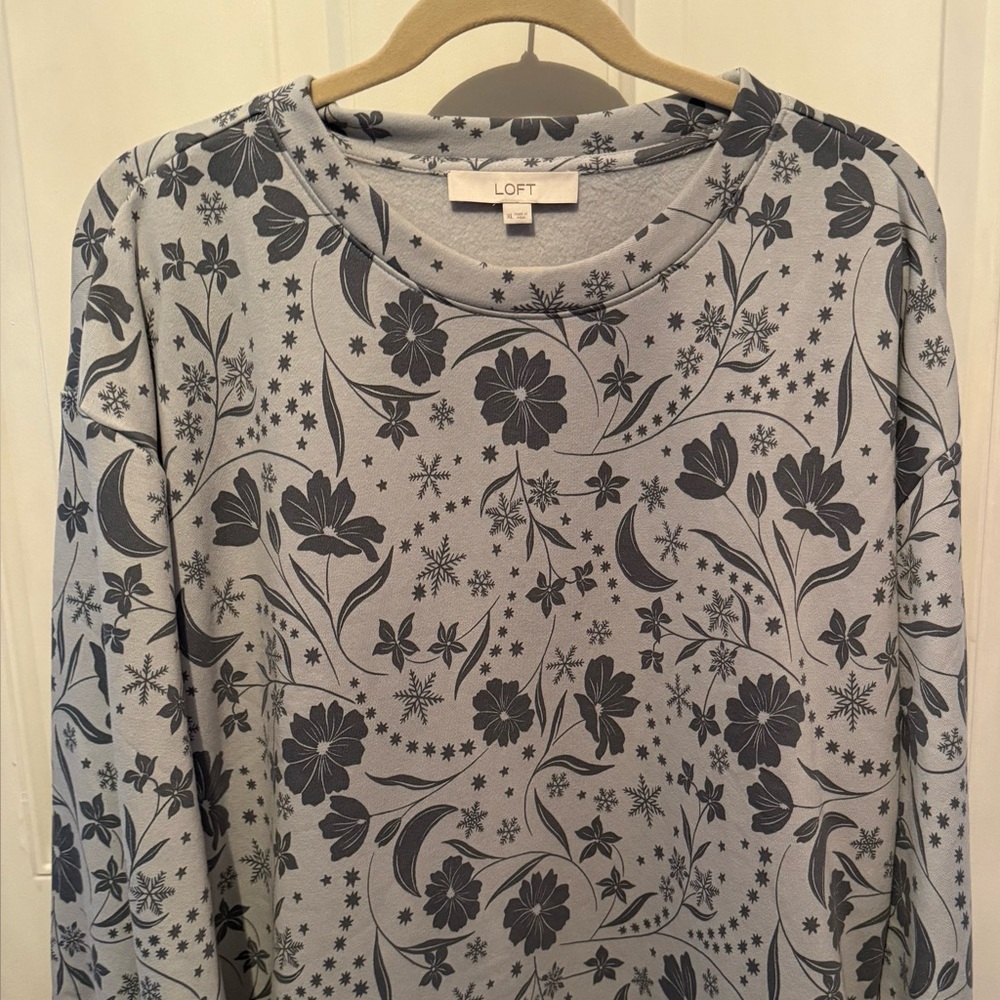 LOFT Grey Floral Sweatshirt
